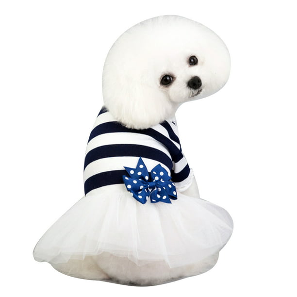Dog Vest Clothes,Puppy Clothing Soft Bowknot Design Spring//Summer Dog Striped Princess Dress for Outdoor Navy Blue L